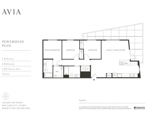 Floor plan for 3 beds, 2 baths, 1282 sqft
